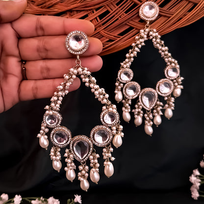 Ishkara Pearl Chandbali Earrings - Golden