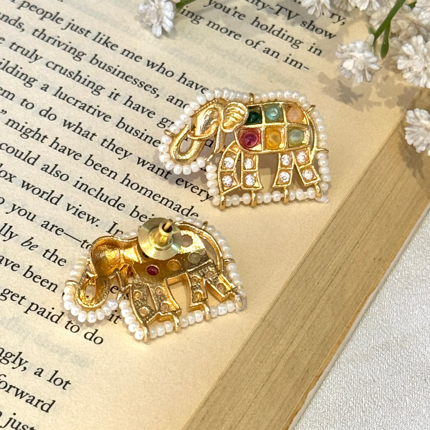 Gajanan Jadau Brass Stud Earring - Multi