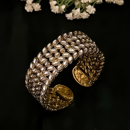 Sahir Kundan Openable Bracelet/Kada - Golden