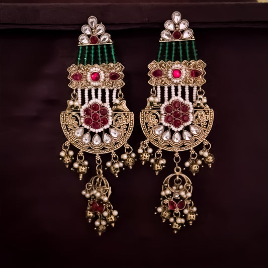 Raaj Rani Fusion Chandbali Green & Pink Earrings