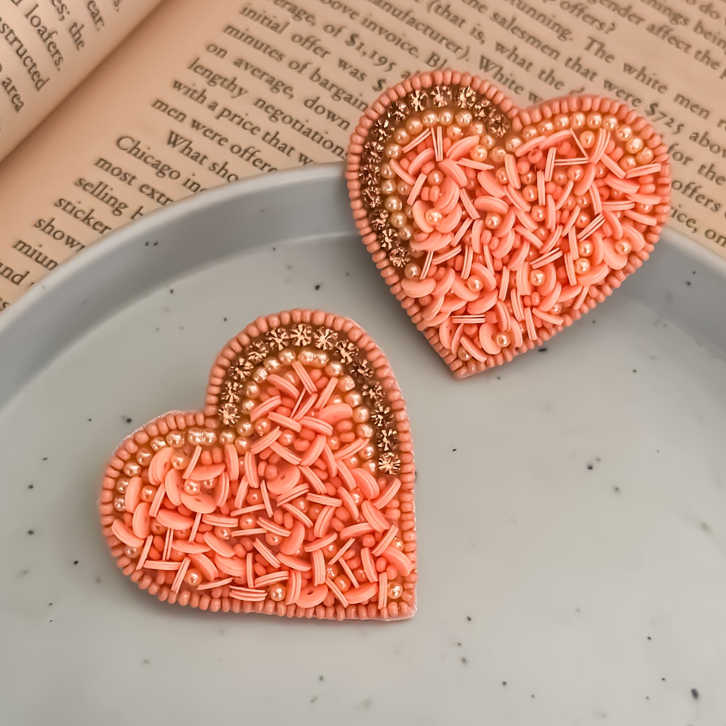 Peachy Punch Heart Embellished Earrings
