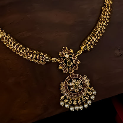 Trishna AD Hasli Necklace Set with Jhumka - Golden