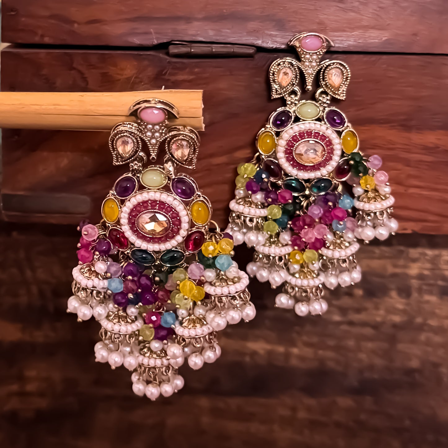 Heer Pearl Jhumka Chandbali Earrings - Multi