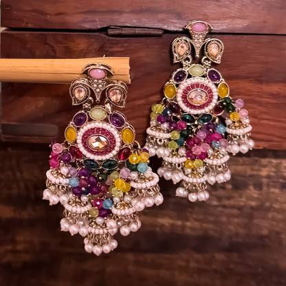 Heer Pearl Jhumka Chandbali Earrings - Multi