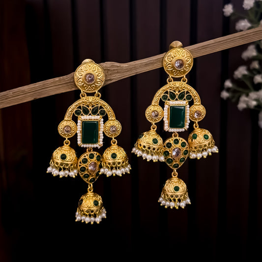 Maitri Premium Kashmiri Jhumka Earrings - Green