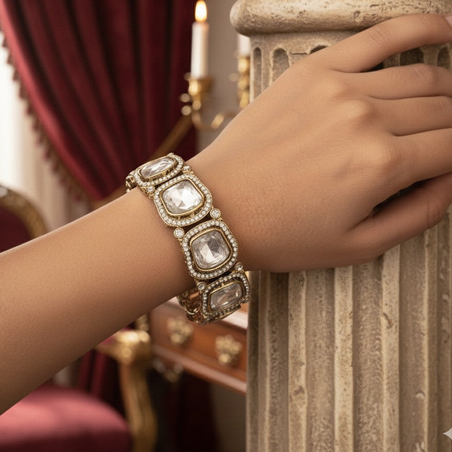 Sukriti Polki Lookalike Openable Bangles/Kada - Golden