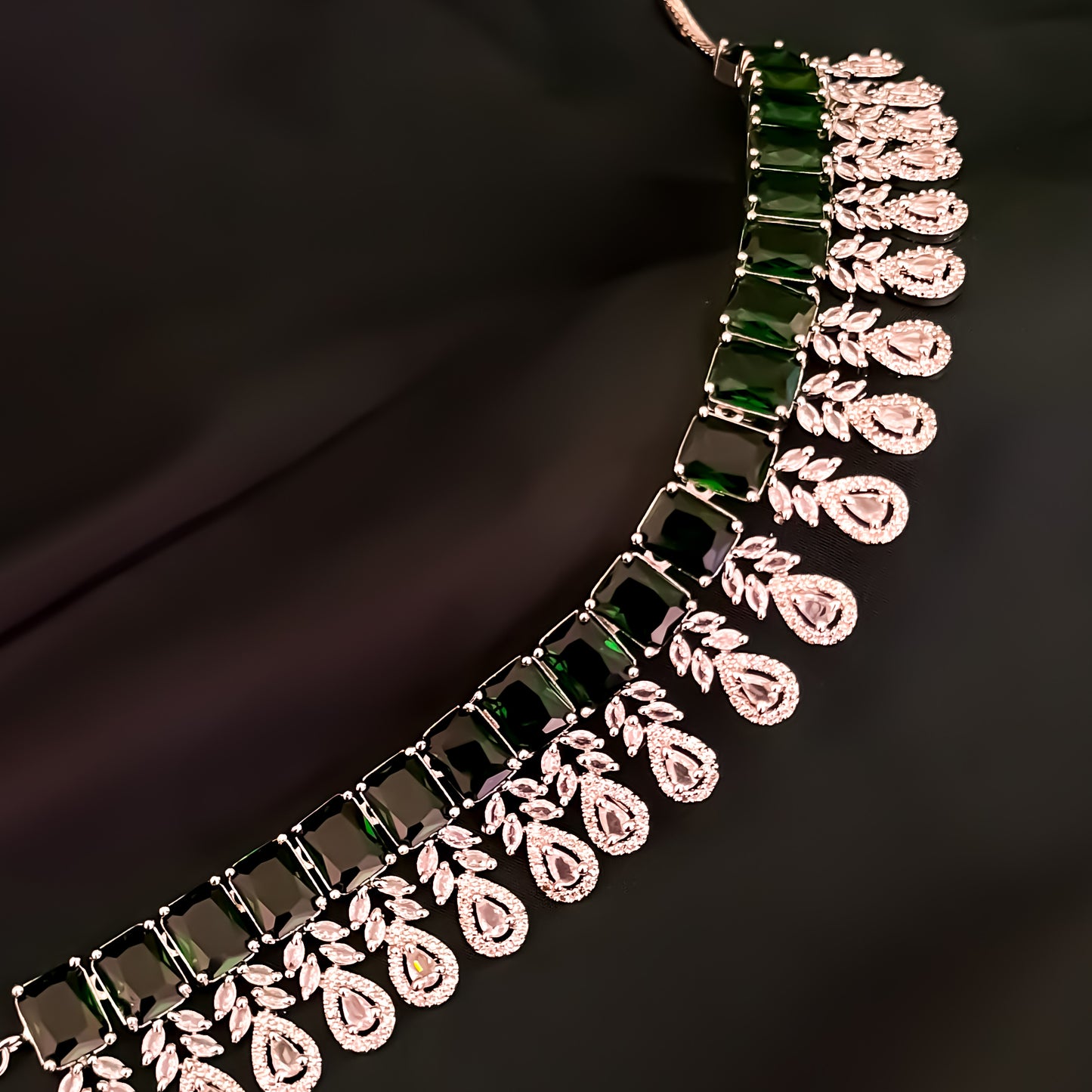 Sophine American Diamond Necklace Set - Emerald Green