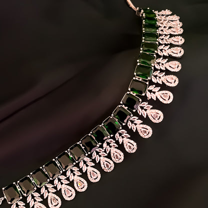 Sophine American Diamond Necklace Set - Emerald Green