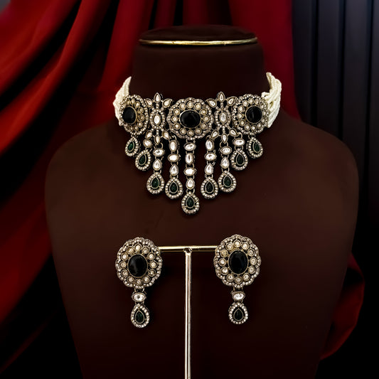 Rumani Premium Victorian Style Choker Necklace Set- Green