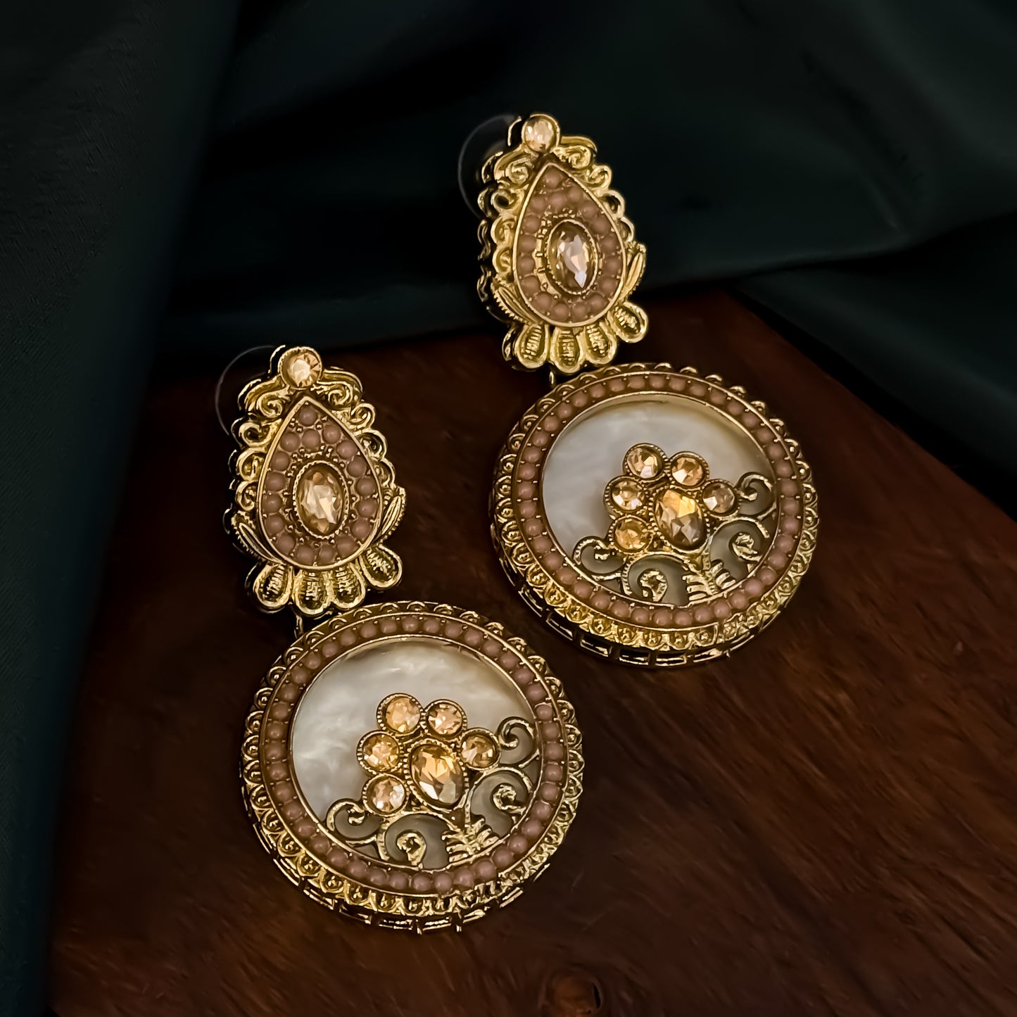 Itika Jadau MOP Chandbali Earrings - Baby Pink