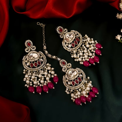 Lavya Pearl Premium Necklace Set - Hot Pink