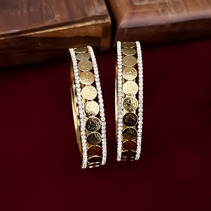 Akshat Lakshmi Coin Temple AD Gold Bangles - Golden (Set of 2)