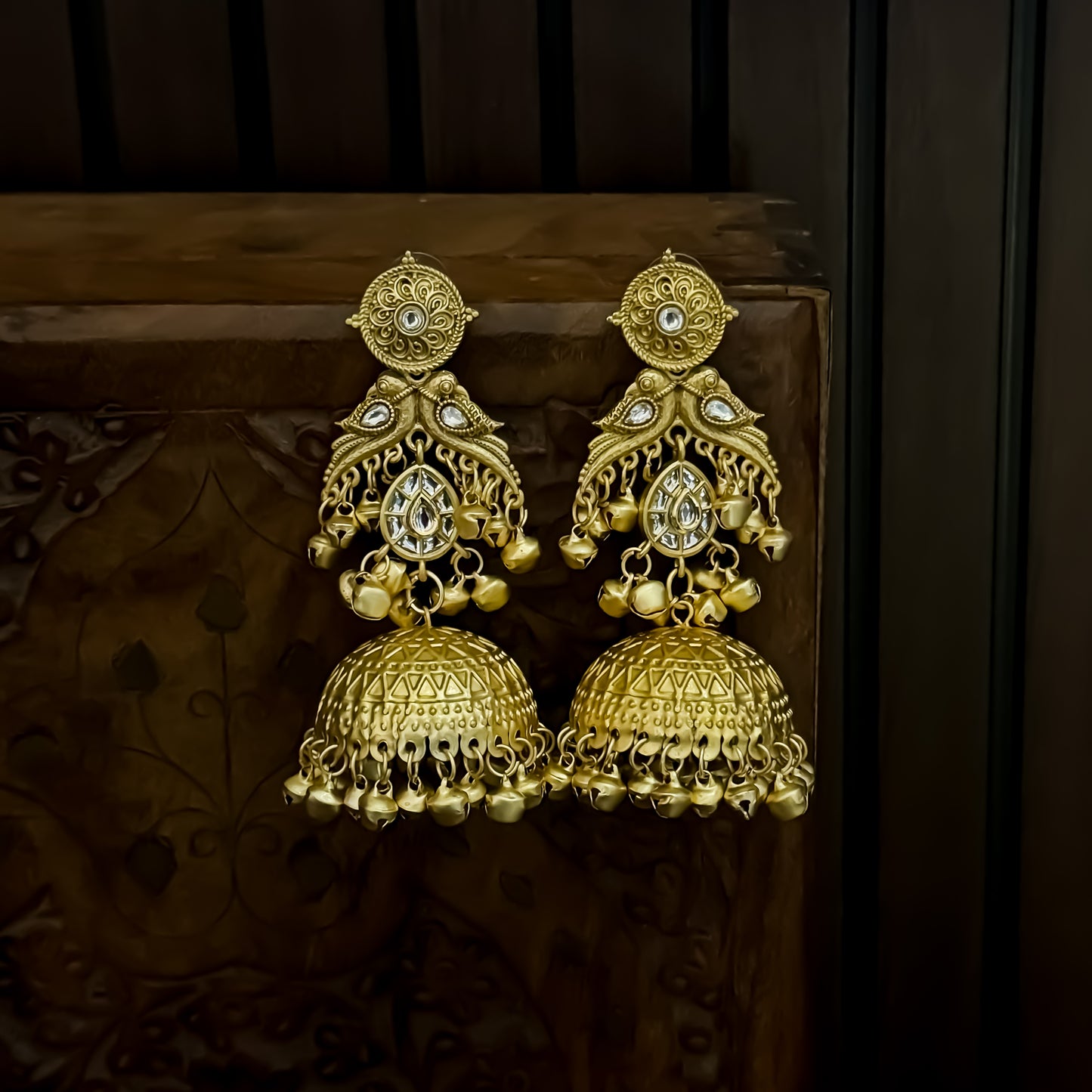 Jhalak Premium Kashmiri Matte Polish Ghungroo Jhumka Earrings - Crystal White