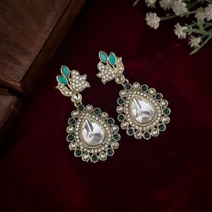 Mansi Kundan Drop Earrings - Green