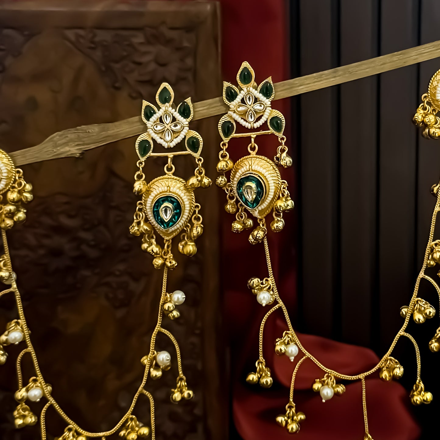 Afsana Premium Kashmiri Brass Sahara/Earchain Earrings- Green