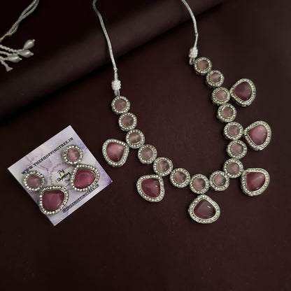 Minal Monalisa Stone Necklace Set- Pastel Pink