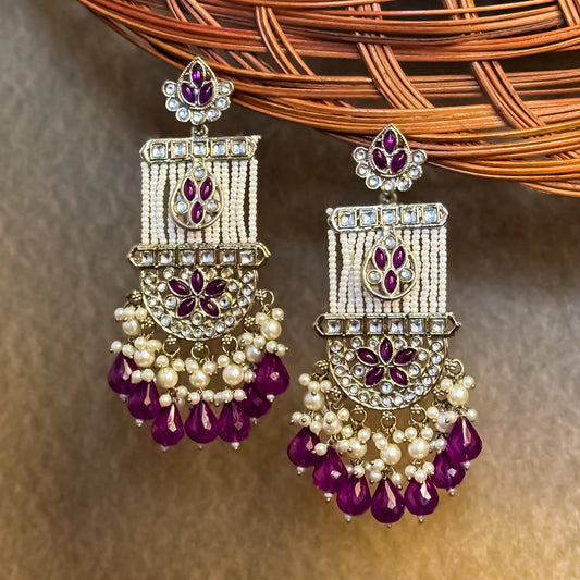 Kamya Pearl Chandbali Earrings- Purple