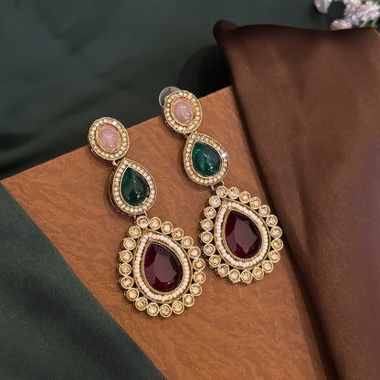 Ashiya Double Layer Designer Zircone Kundan Necklace Set - Multi