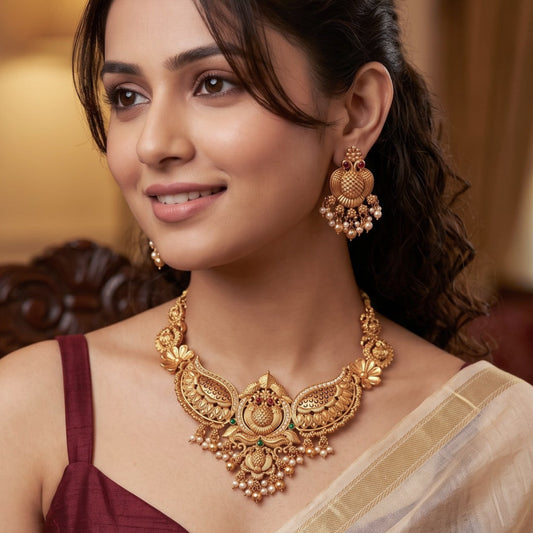 Golden Navya Temple Necklace Set