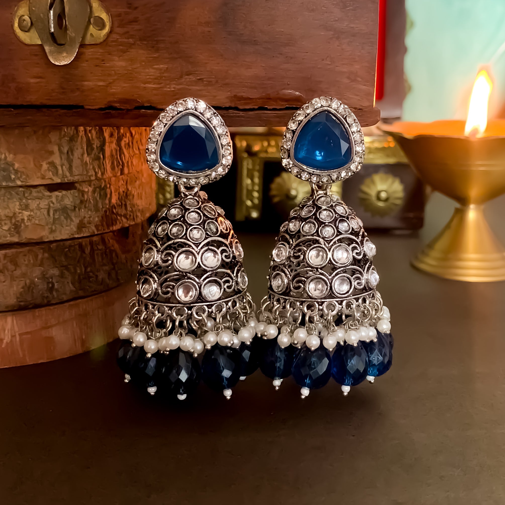 Sharini Pearl Jhumka Earrings Blue The Shopping Tree