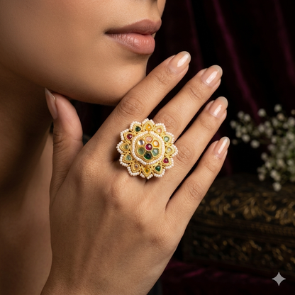 Surajkamal Navratan Brass Adjustable Ring - Multi