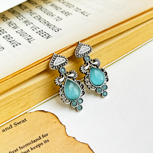 Gazal SLA Brass Earrings- Firoza/Turquoise
