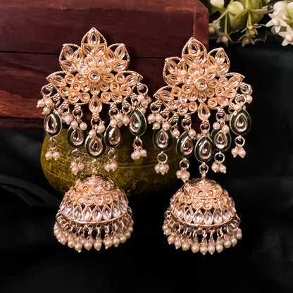 Kasee Kundan Jhumka Earrings - Golden