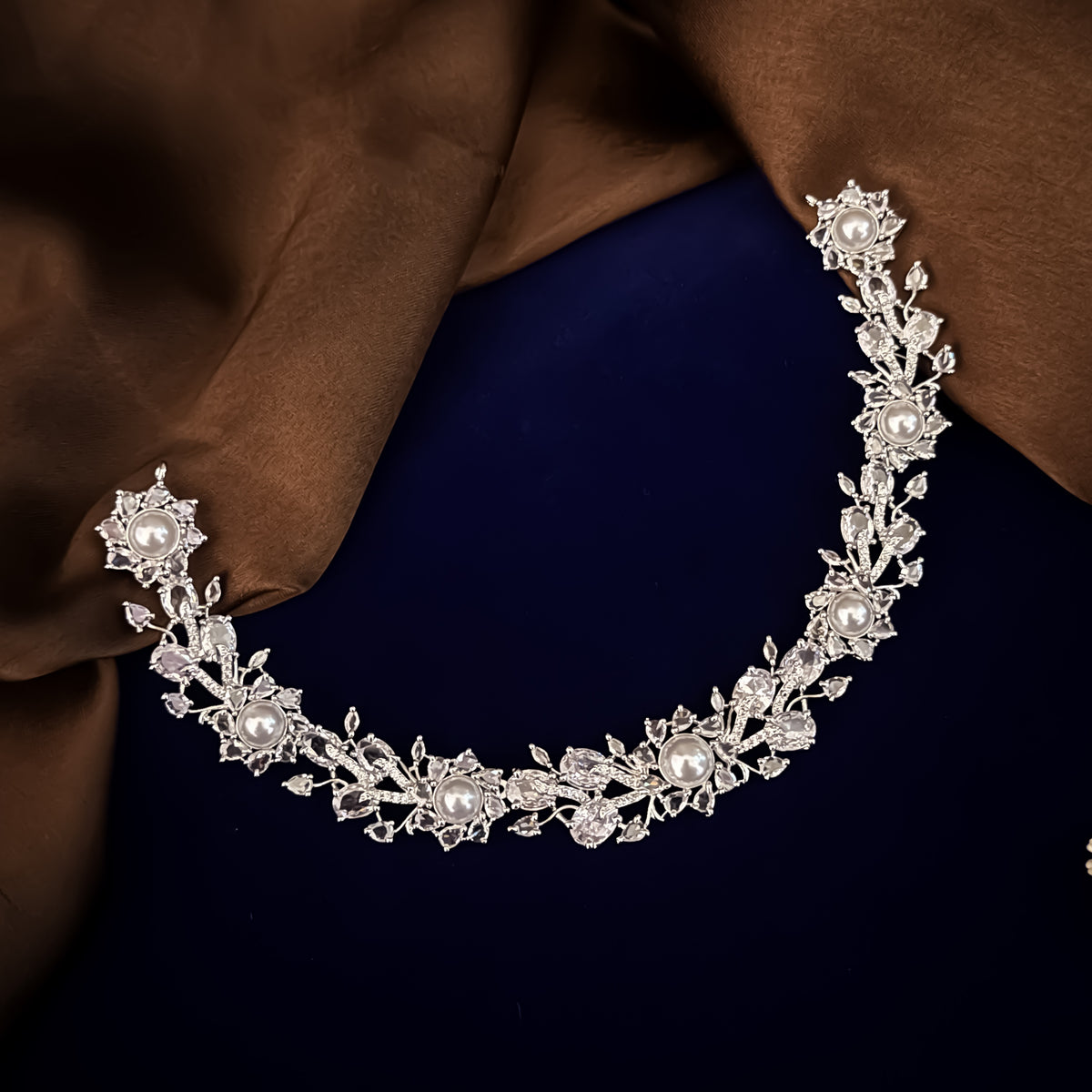Crystal white Lucy Floral American Diamond Necklace Set