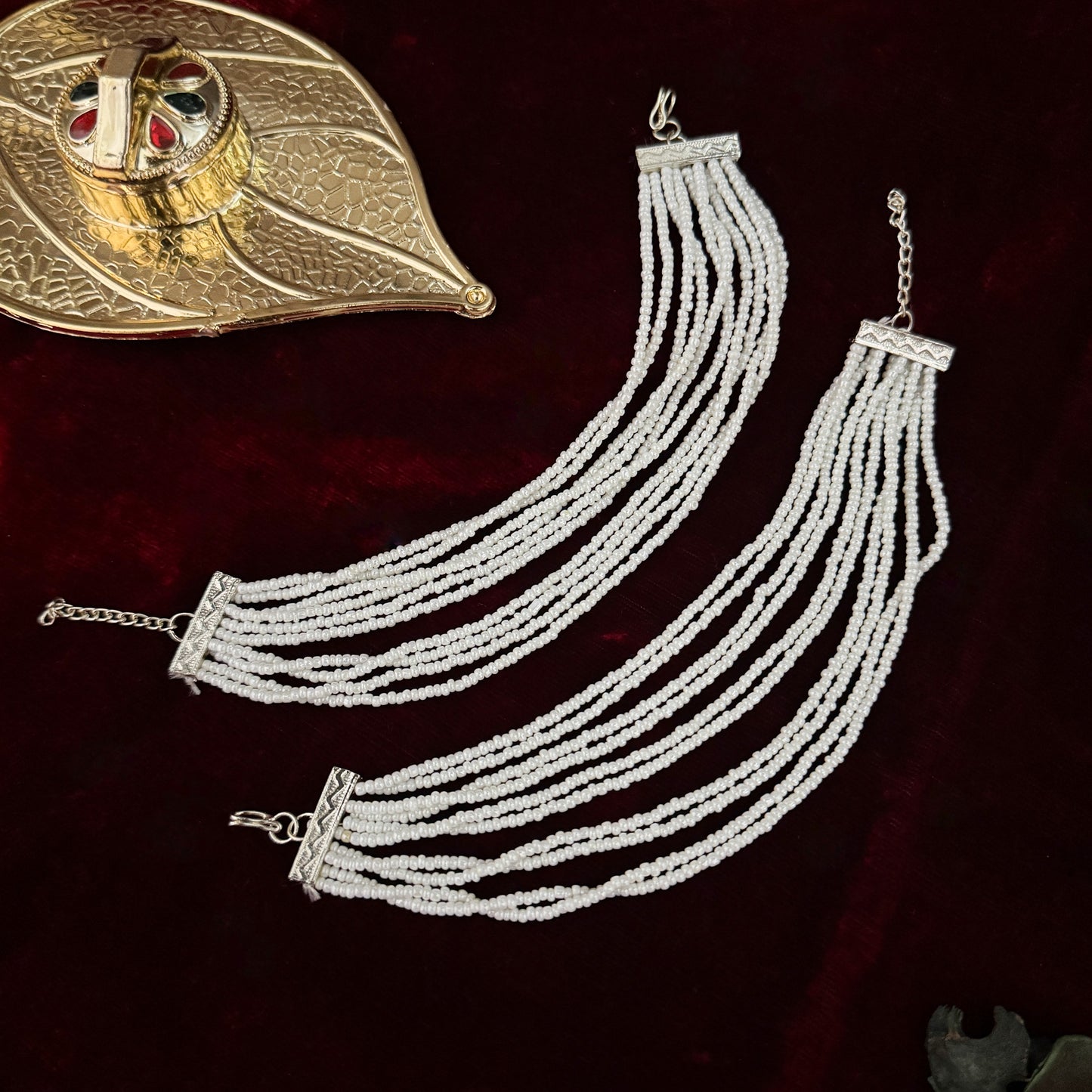 Iyanka 10 Layer Pearl Bahubali Detachable Earchains/Sahara - Golden