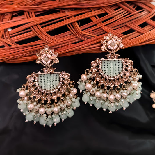 Mansa Kundan Pearl Chandbali - Pistachio