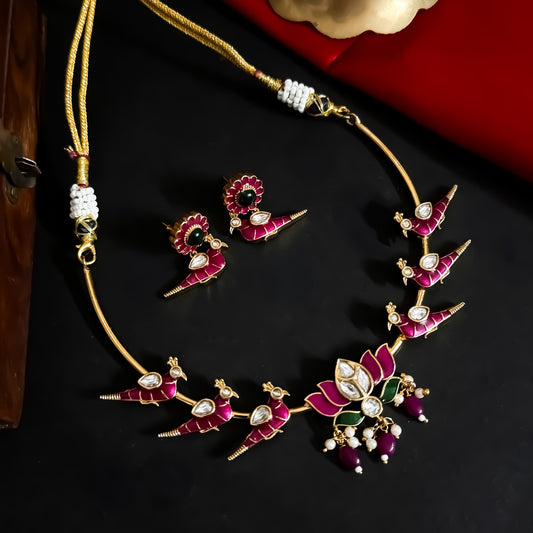Jisma Jadaau Peacock Hasli Necklace Set