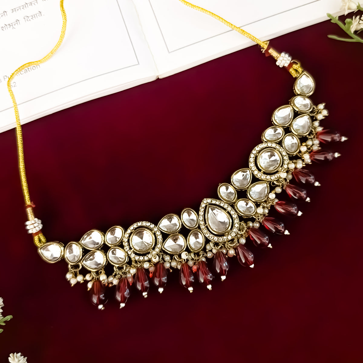 Maroon Sai Premium Kundan Necklace Set