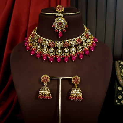 Etika Premium Kundan Necklace Set - Pink
