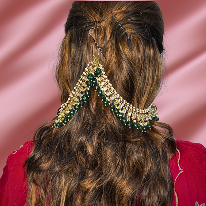 Masaba Mirror Jhumka Earrings with Sahara & Tika Set - Green