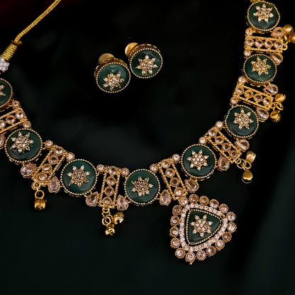 Naina Kashmiri Brass Ghungroo Necklace Set - Pastel Green