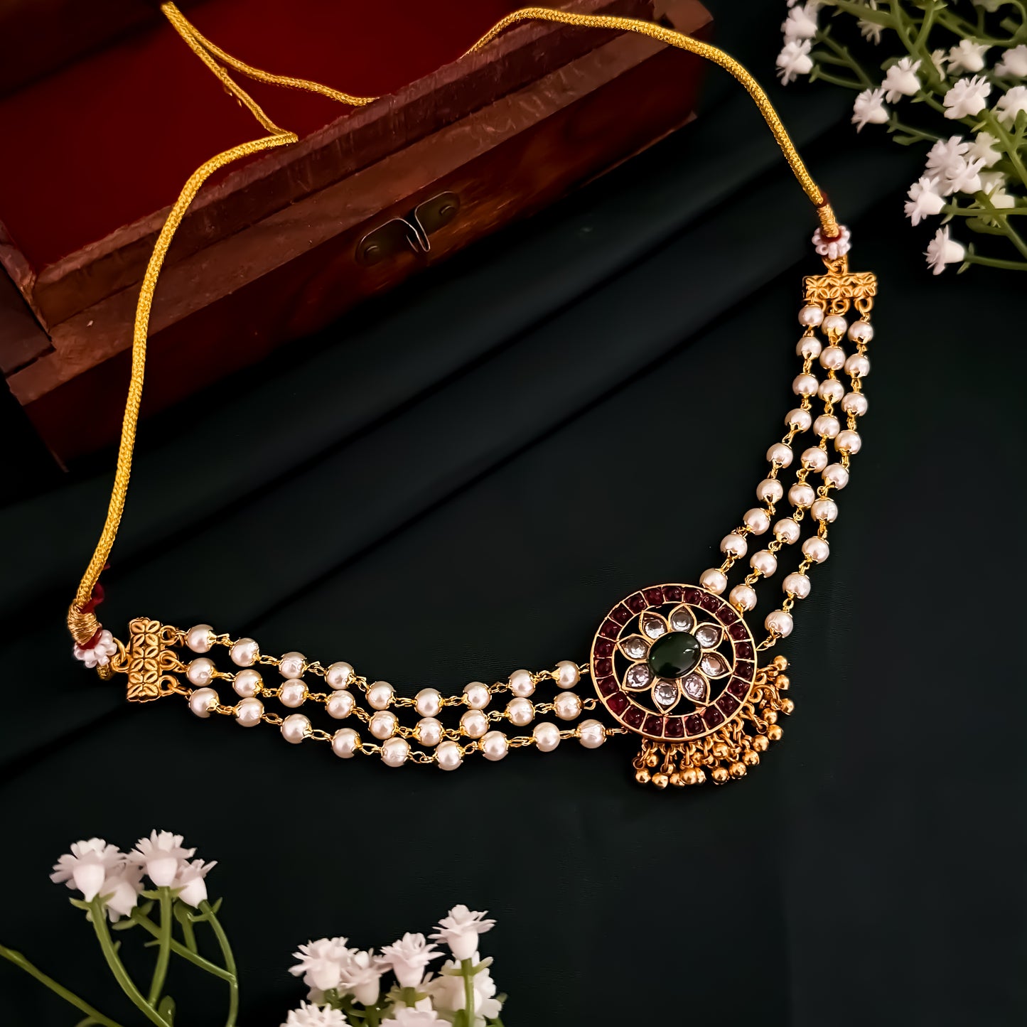 Jayasi Pearl Necklace Set- Green & Pink