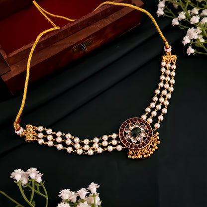 Jayasi Pearl Necklace Set- Green & Pink