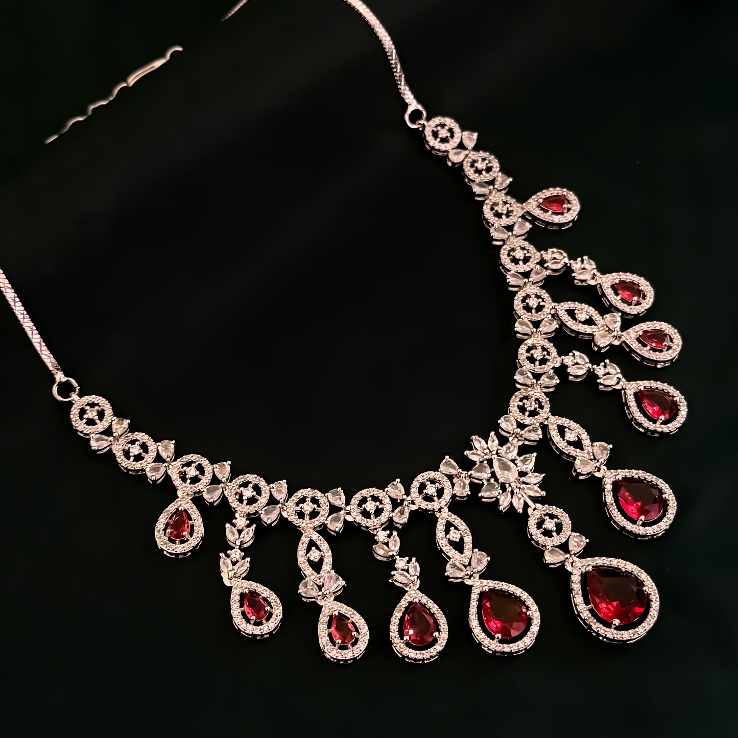 Miren American Diamond Necklace Set - Ruby Red