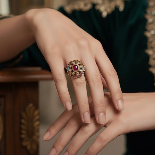 Sanjana Jadau Adjustable Ring - Multi