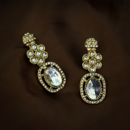 Golden Tayani Zircon Kundan Necklace Set with Earrings