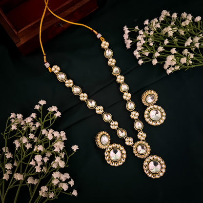 Falguni Kundan Long Necklace Set- Golden