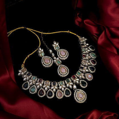 Aisha Statement Navratan Reverse AD Necklace Set