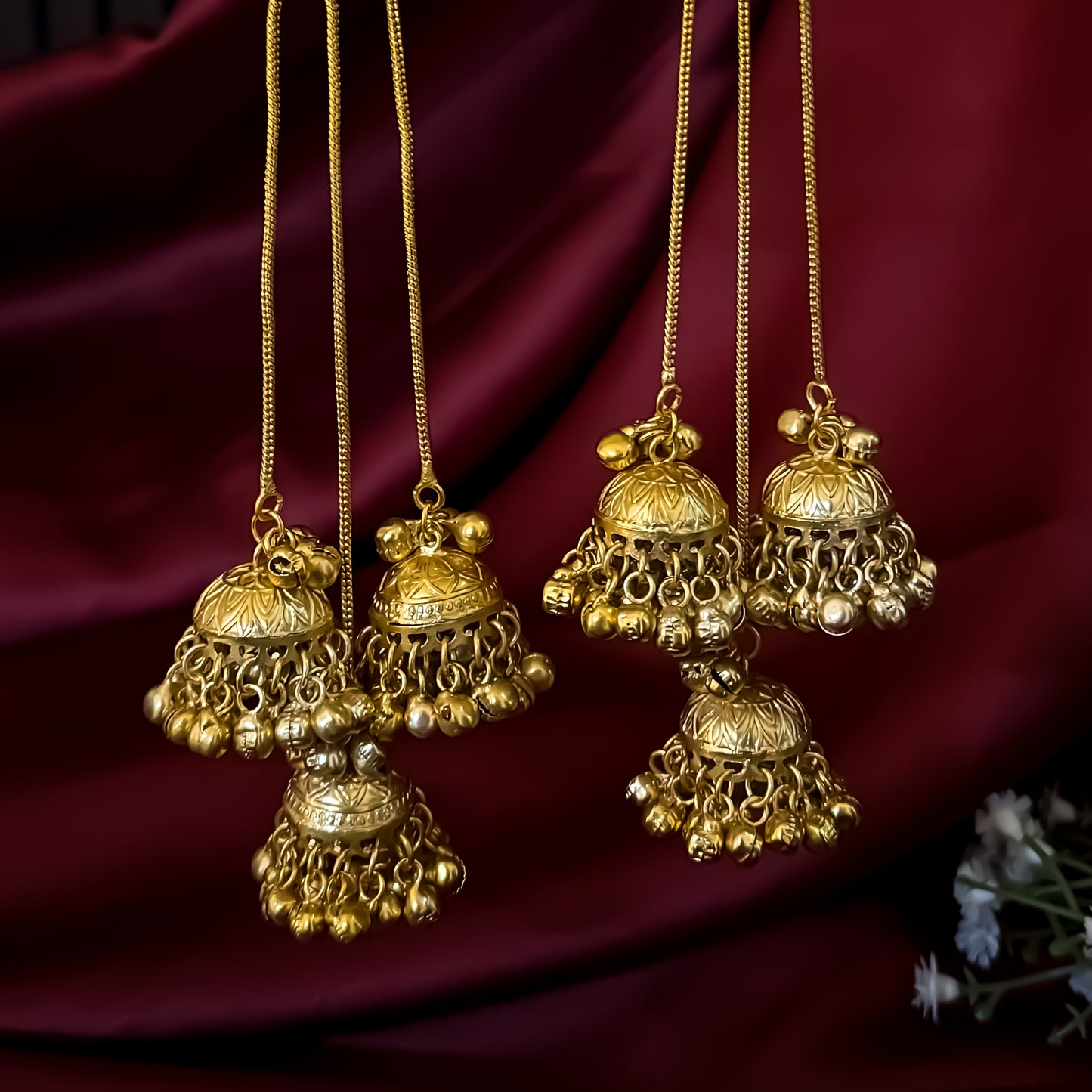 Pranjal Kashmiri Brass Dejhoor Jhumka Ghungroo Earrings - Maroon