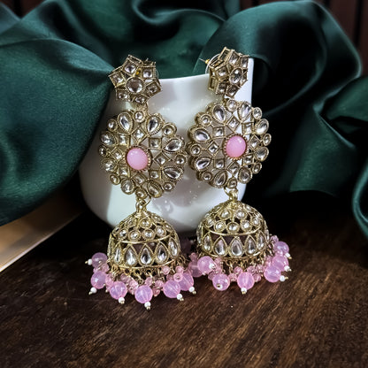 Shabana Premium Kundan Pearl Choker Necklace Set - Baby Pink