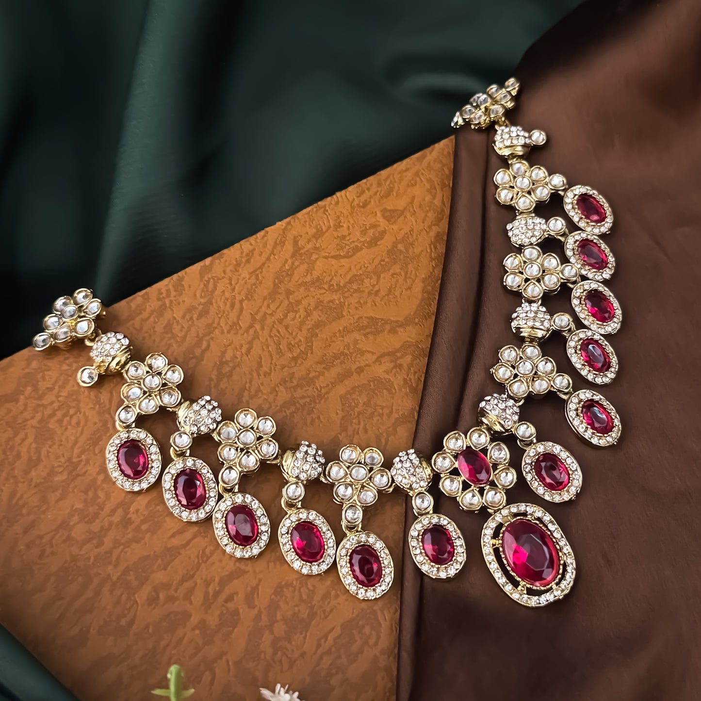 Pink Tayani Zircon Kundan Necklace Set with Earrings