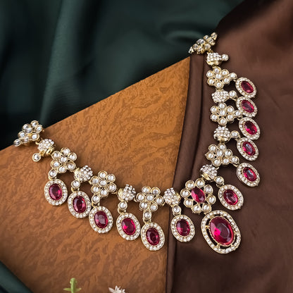 Pink Tayani Zircon Kundan Necklace Set with Earrings