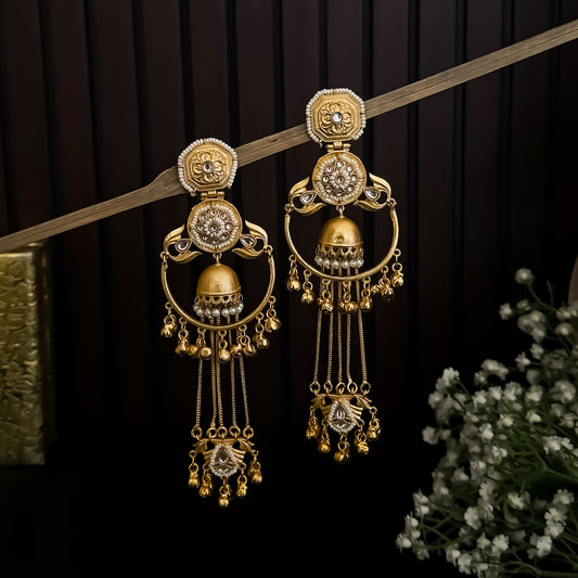 Vasudha Kashmiri Brass Dejhoor Ghungroo Jhumka Earrings - Golden