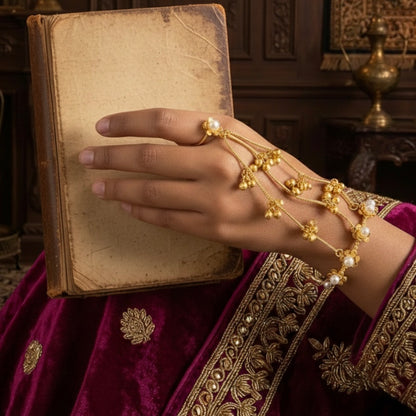 Vasvi Floral Kashmiri Brass Haathphool (Pair) - Golden