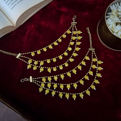 Ishana 3 Layer Pearl Detachable Earchains - Yellow