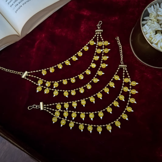 Ishana 3 Layer Pearl Detachable Earchains - Yellow